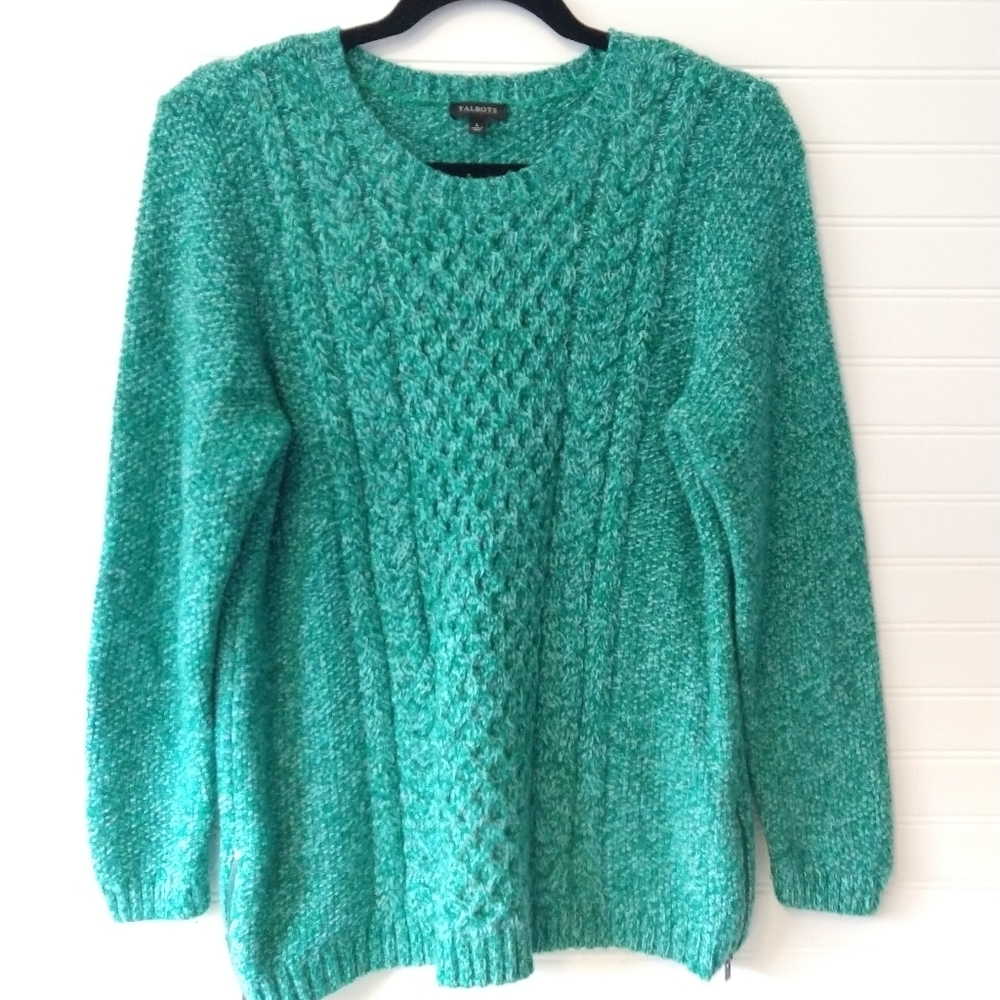 TALBOTS | Green Chunky Knit Crew Neck Sweater L